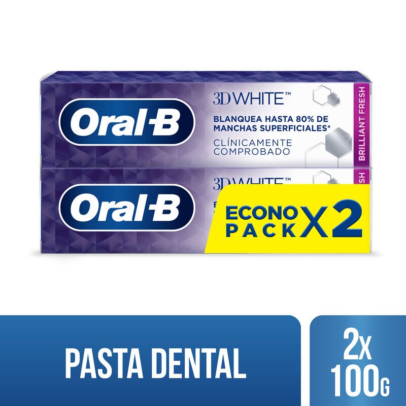 Pasta dental Anticaries con Flúor Oral - B 3d White Brilliant Fresh 75 ml (100 g) 2 Unidades - Farmacias Arrocha
