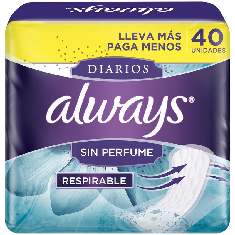 Protectores Diarios Always Sin Perfume 40 Unidades - Farmacias Arrocha