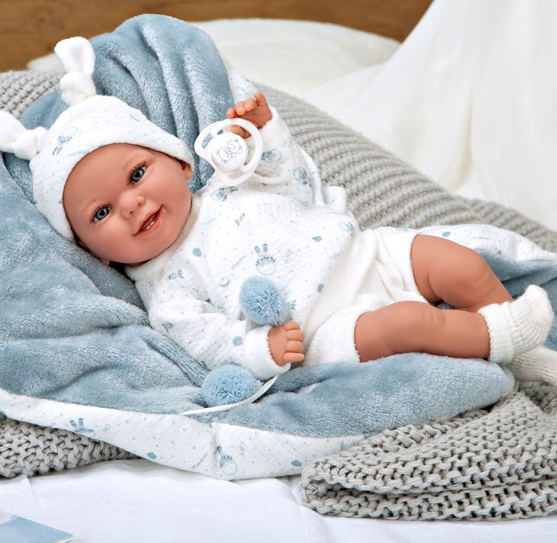 Muñeca con peso Elegance 35 cm Babyto estampado azul con manta - Farmacias Arrocha