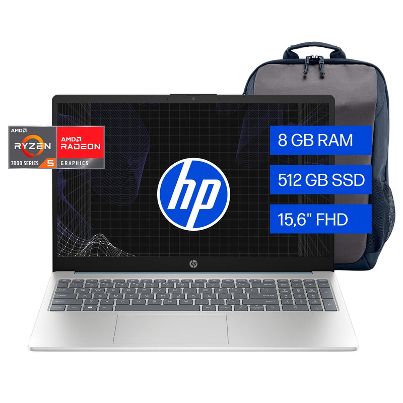 Laptop HP 15 - fc0230la 15.6" FHD AMD Ryzen 3 7320U, 8GB RAM LPDDR5, 512GB SSD NVMe - Farmacias Arrocha