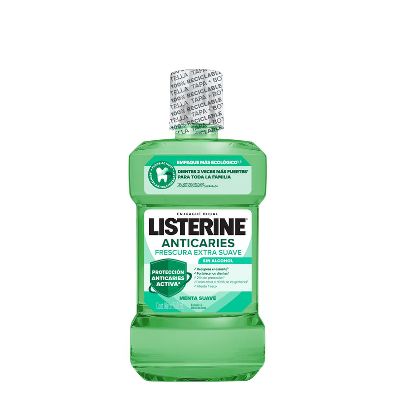 Enjuague Bucal LISTERINE®  Anticaries Frescura Extra Suave Sin Alcohol 500 ml