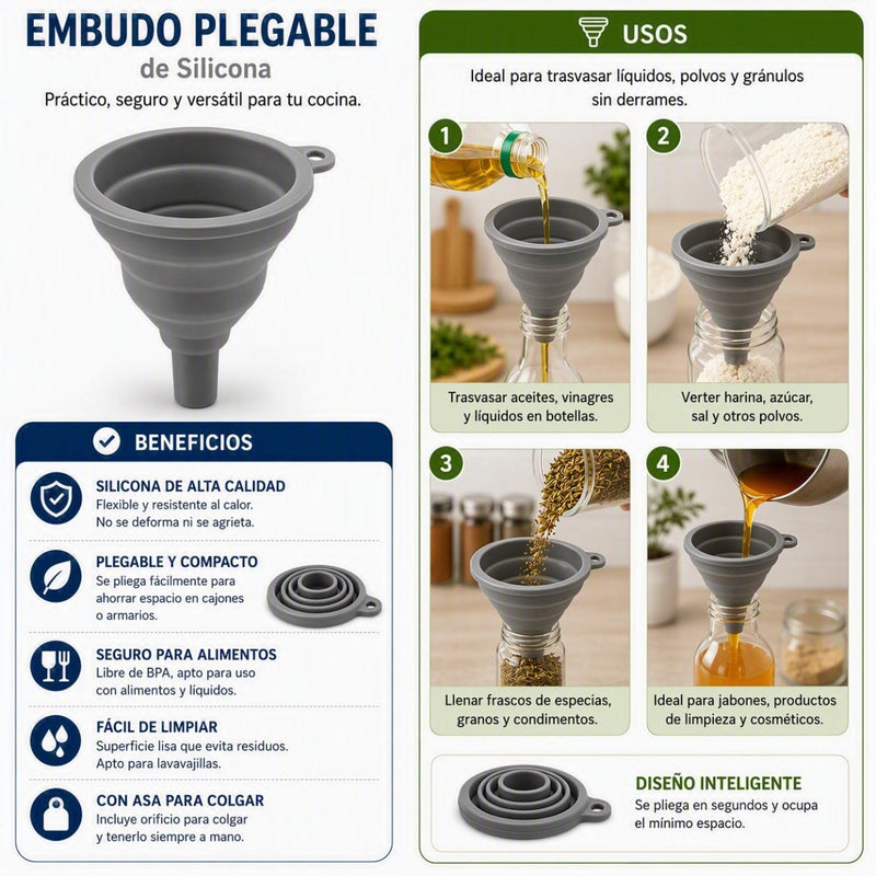Embudo plegable de silicona de 9 cm - Farmacias Arrocha