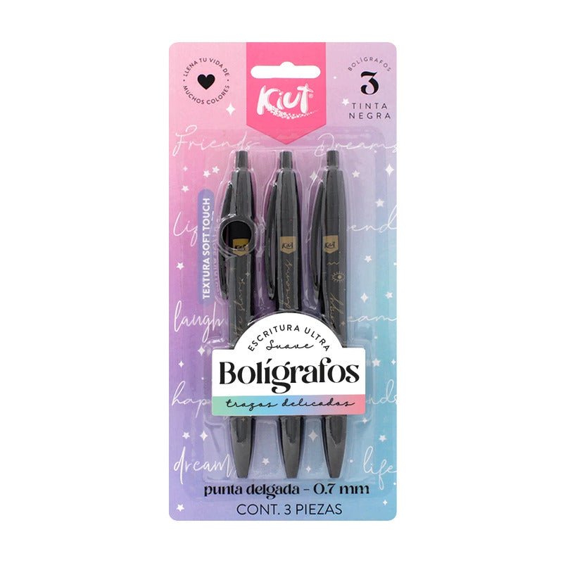 Paquete de 3 unidades de boligrafo Kiut negro - Farmacias Arrocha