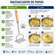 Machacador de papas con mango de madera - Farmacias Arrocha