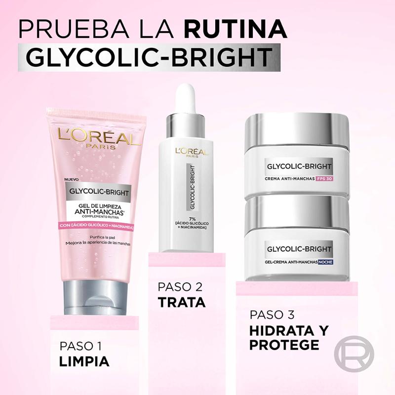 Gel Limpiador Facial L'Oréal Paris Glycolic Bright Antimanchas Ácido Glicólico y Niacinamida 150 ml - Farmacias Arrocha