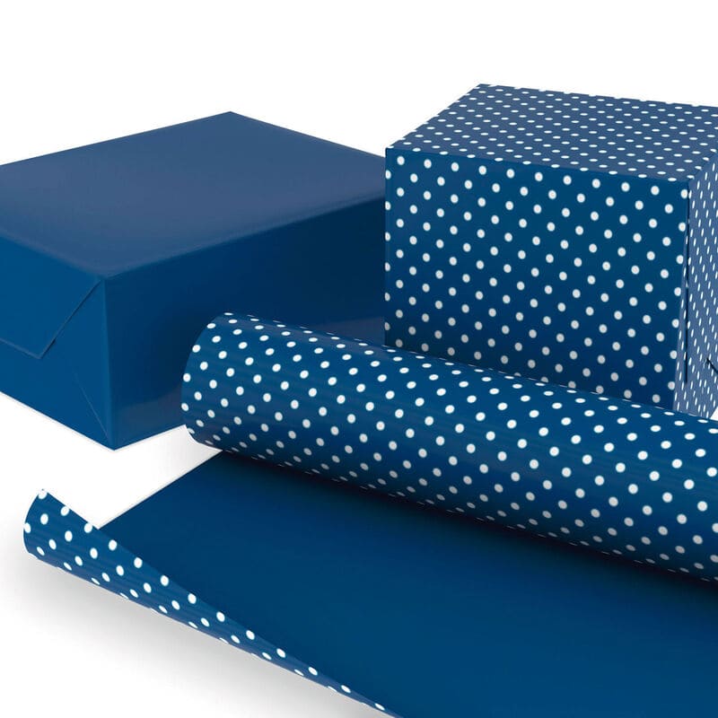 Hallmark Papel De Regalo Reversible Lunares Azul y Blanco 20Ft² - Farmacias Arrocha