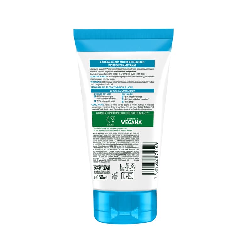 Scrub Limpiador Profundo Anti Imperfecciones Express Aclara Garnier Ácido Salicílico 150 ml - Farmacias Arrocha