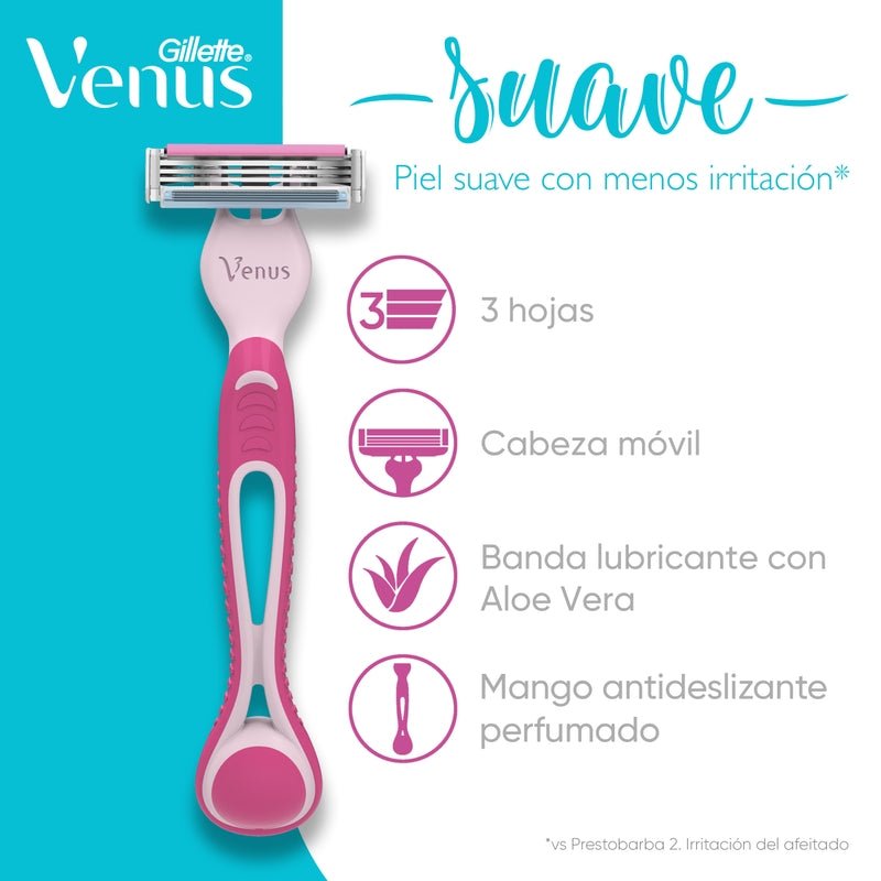Máquina de afeitar para Mujer Gillette Venus Suave con Aloe y 3 hojas 2 uds - Farmacias Arrocha