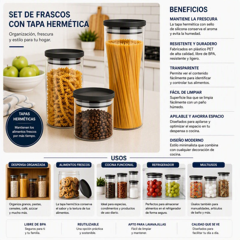 Set de 3 frascos de vidrio - Farmacias Arrocha