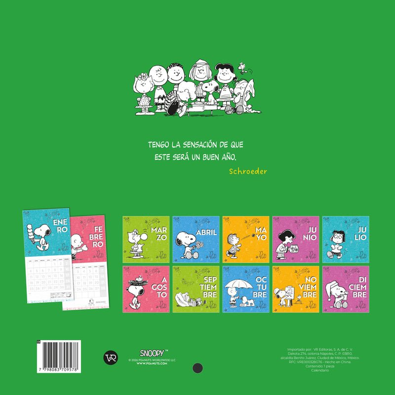 V&R - Calendario Snoopy Verde 2027 - Farmacias Arrocha