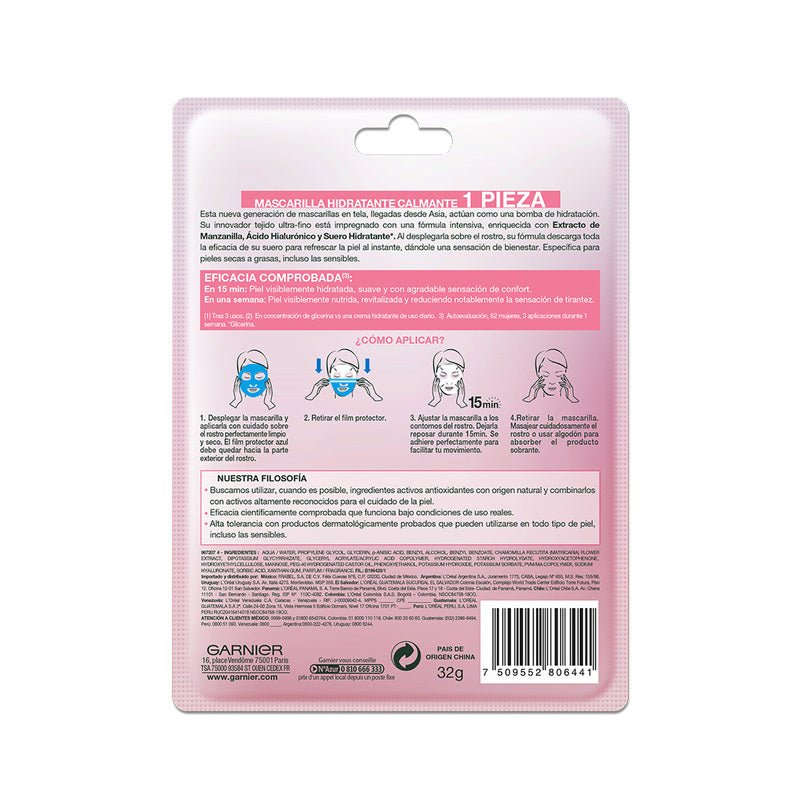 Garnier Skin Active Mascarilla en Tela Hydra Bomb Manzanilla - Calmante - Farmacias Arrocha