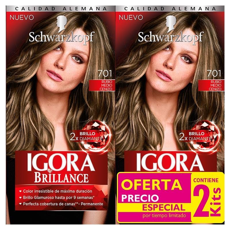Igora Brillance Tinte 701 Rubio Medio Cenizo 2Kit - Farmacias Arrocha